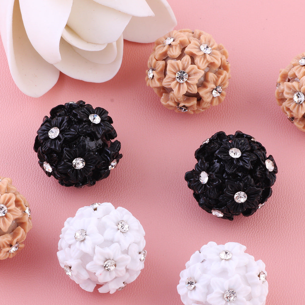 Solid Color Double Layer Flower Ball with Rhinestones beads