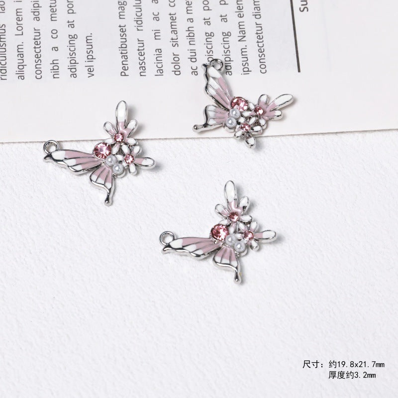 Elegant Diamond-Studded Pearl Oil-Drip Butterfly