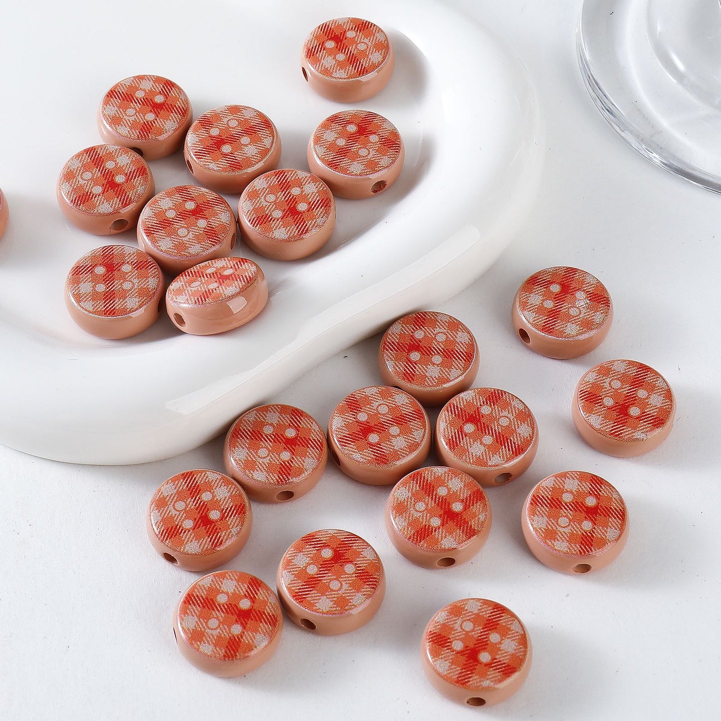 Sweet Plaid Print Button Round Beads