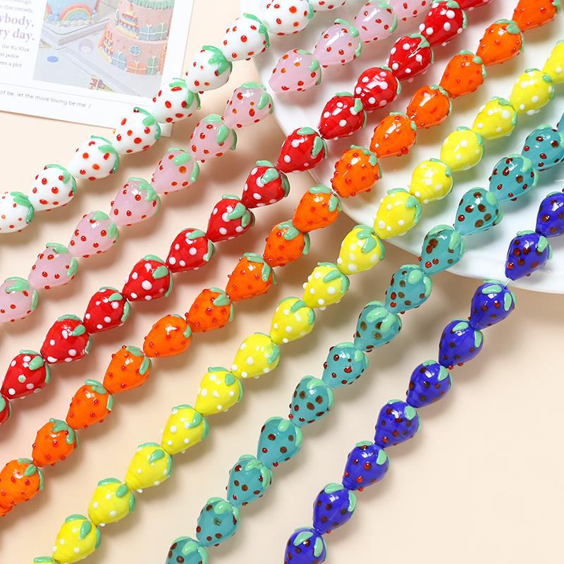 10 pcs Glass Strawberry Straight Hole Beads