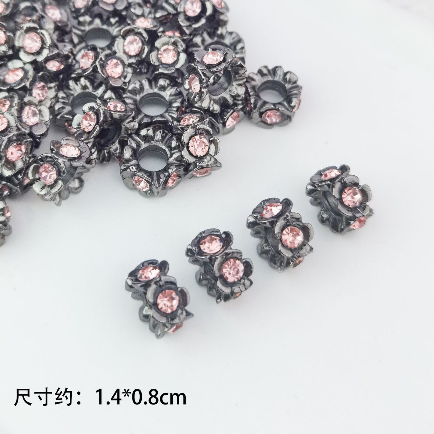 5 pcs Alloy Flower Ring with Rhinestones, Large Straight Hole