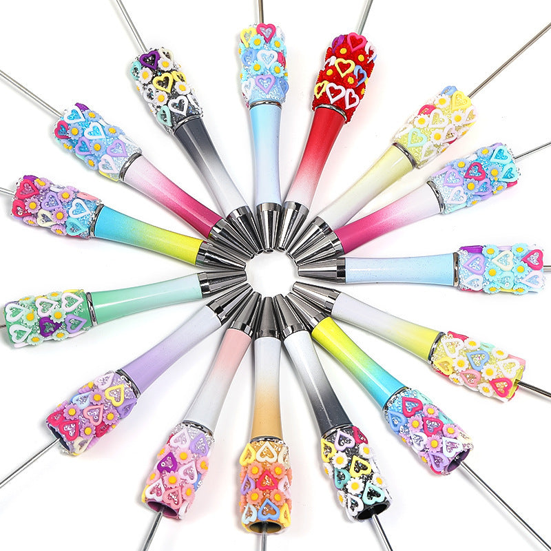 Flower-shaped heart-shaped bead pen