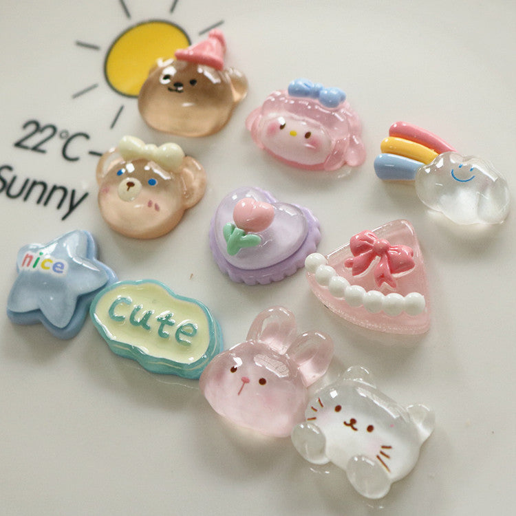 Transparent star cloud bear resin accessories DIY mobile phone case cream glue headdress water cup storage box patch
