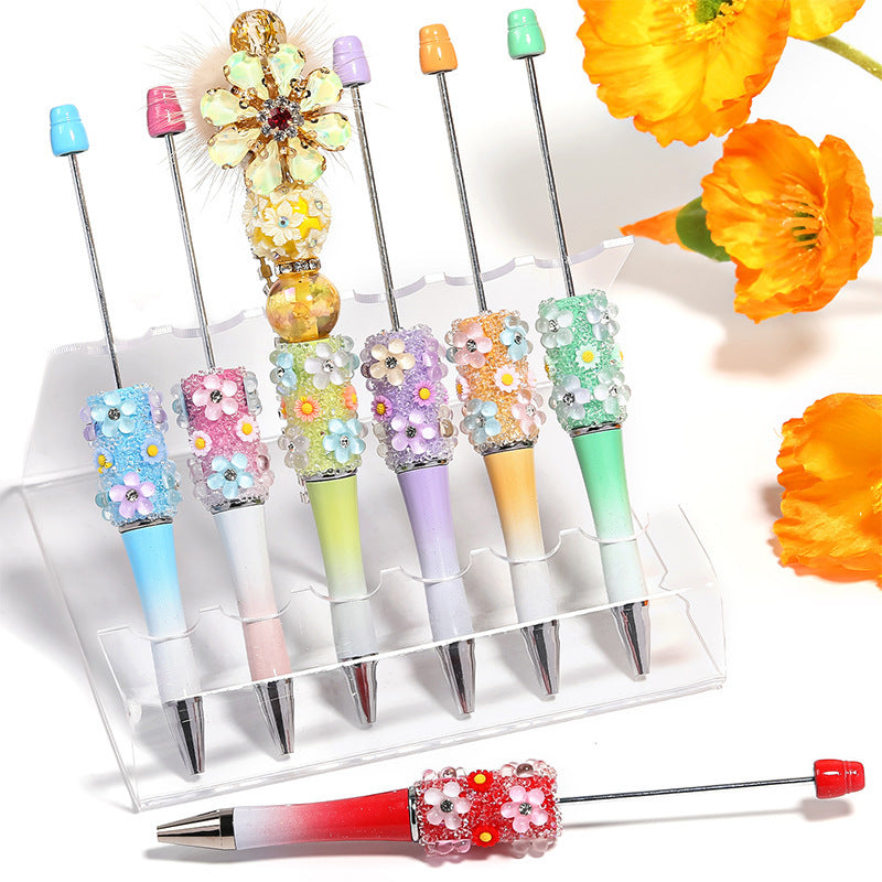 Flower gradient color beadable plastic ballpoint pen