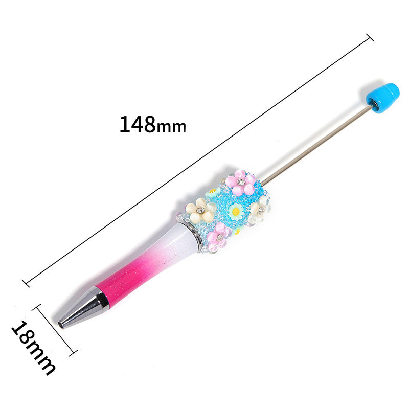 Flower gradient color beadable plastic ballpoint pen