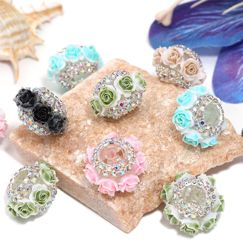 Resin Rose Flower Wheel Bead Rhinestone Chain Camellia Fancy Beads
