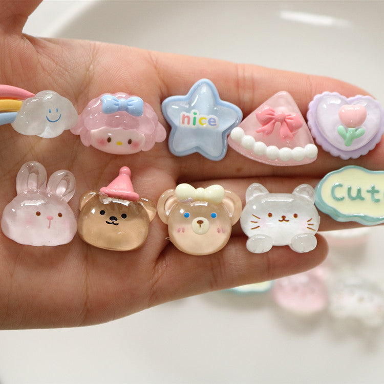 Transparent star cloud bear resin accessories DIY mobile phone case cream glue headdress water cup storage box patch