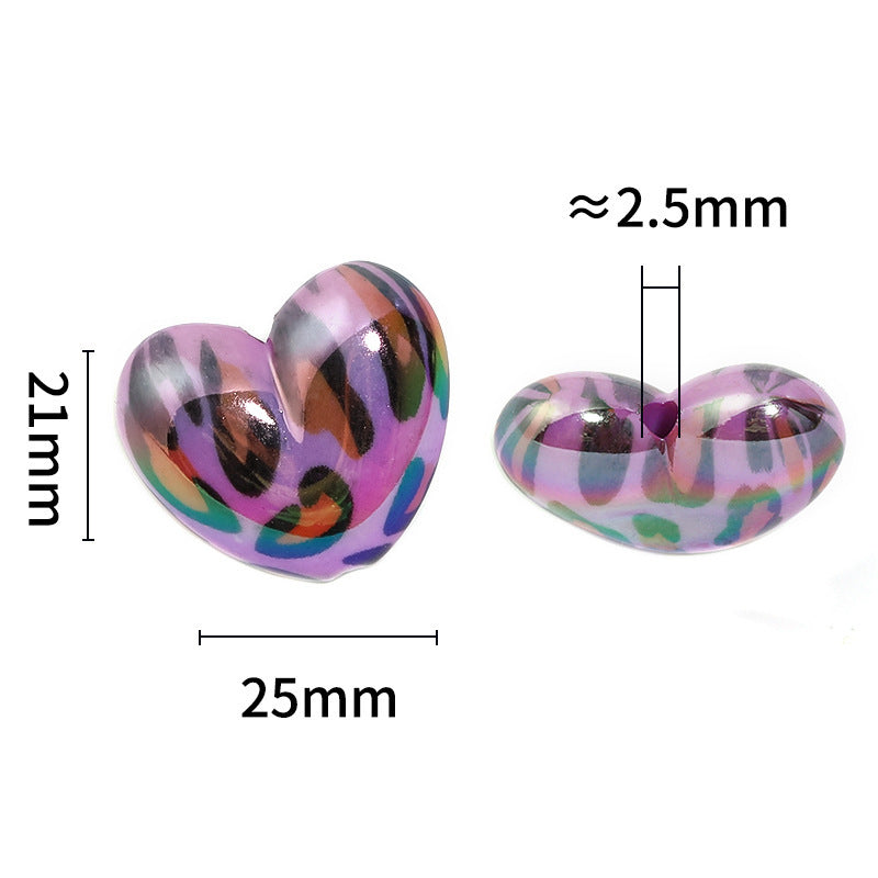 Leopard print heart beads acrylic straight hole