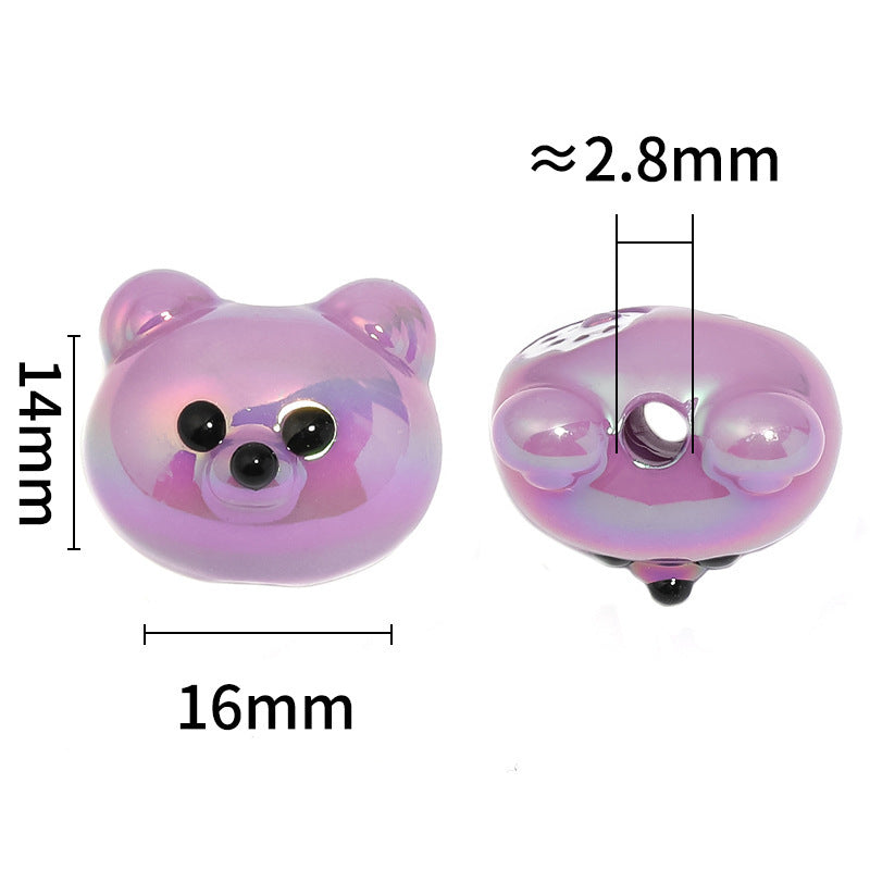 Acrylic solid color cartoon bear head beads with vertical holes