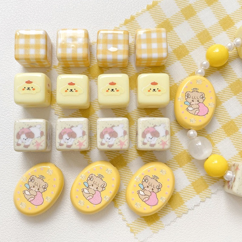 Cream yellow checkered teddy bear Acrylic beadable beads