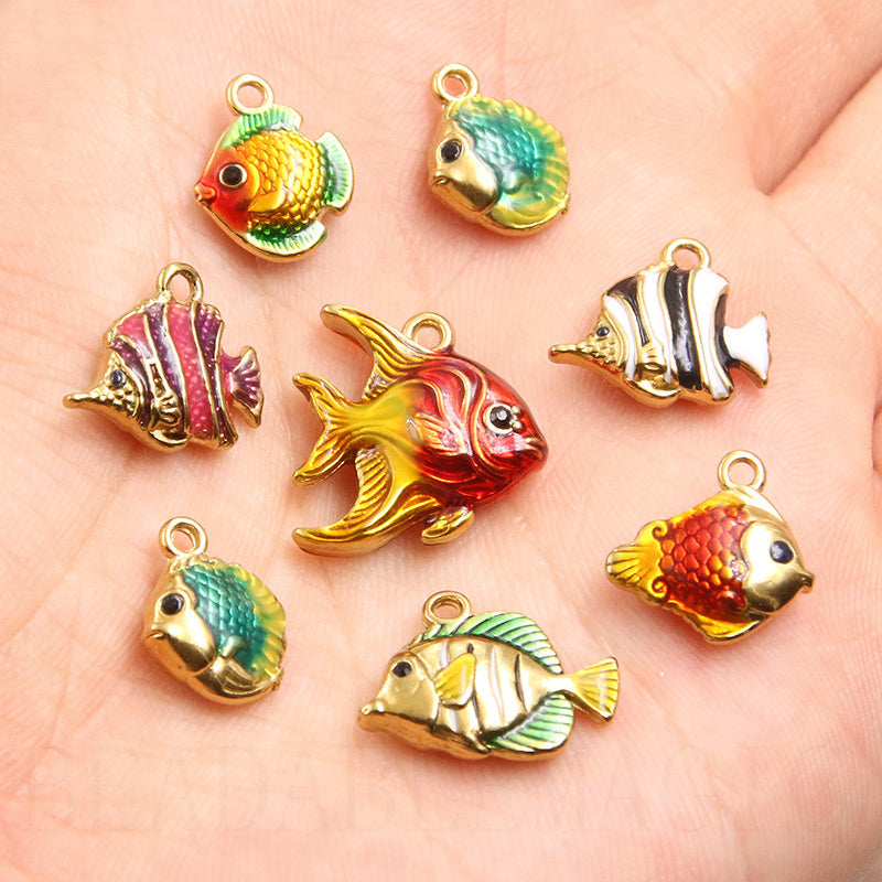 Stainless Steel Gold Vacuum Plating Oil Drop Charm Animal Pendant Small Fish Pendant