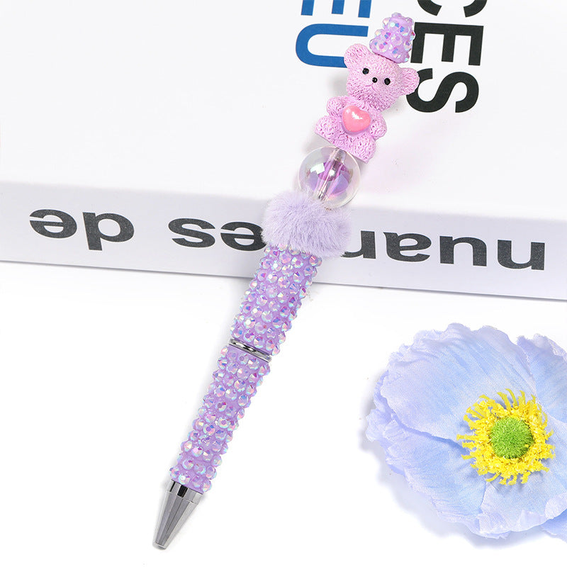 Full-diamond beadable plastic ballpoint pen