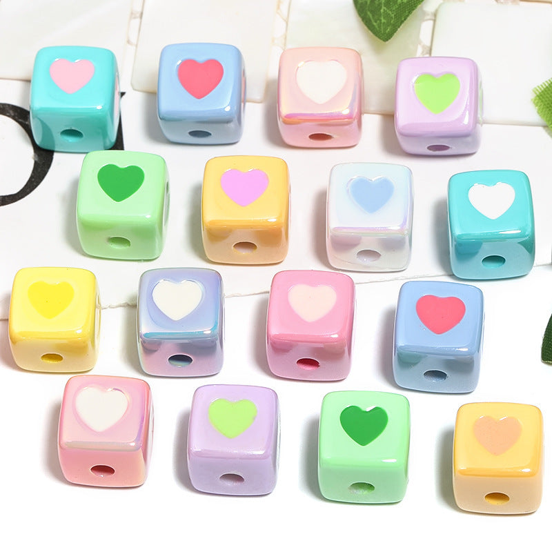 Acrylic 12mm macaron color square beads love square beads
