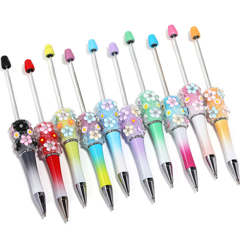 Flower gradient color beadable plastic ballpoint pen