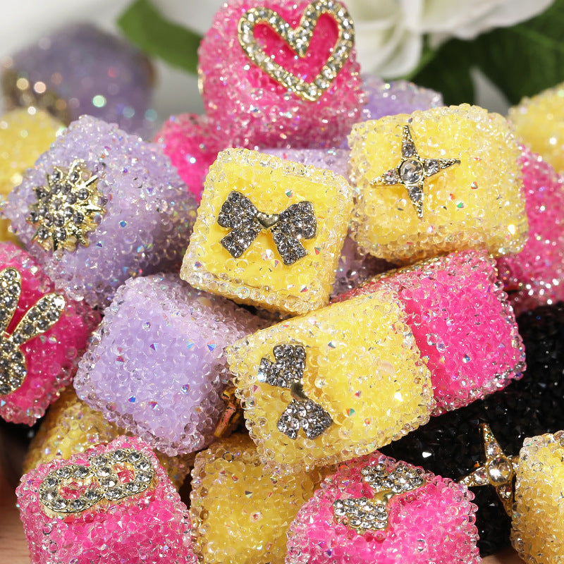 Wrapped in rhinestones Colorful soft sugar double-sided heart bow square Cube beads