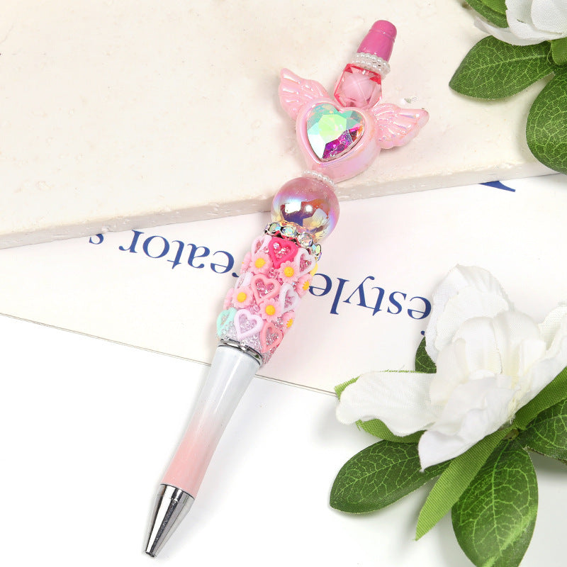 Flower-shaped heart-shaped bead pen