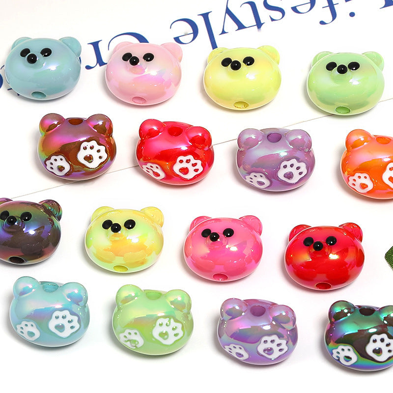 Acrylic solid color cartoon bear head beads with vertical holes