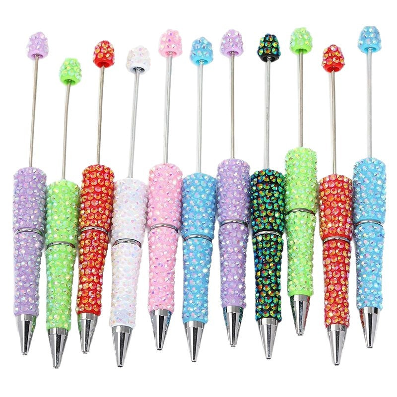 Full-diamond beadable plastic ballpoint pen
