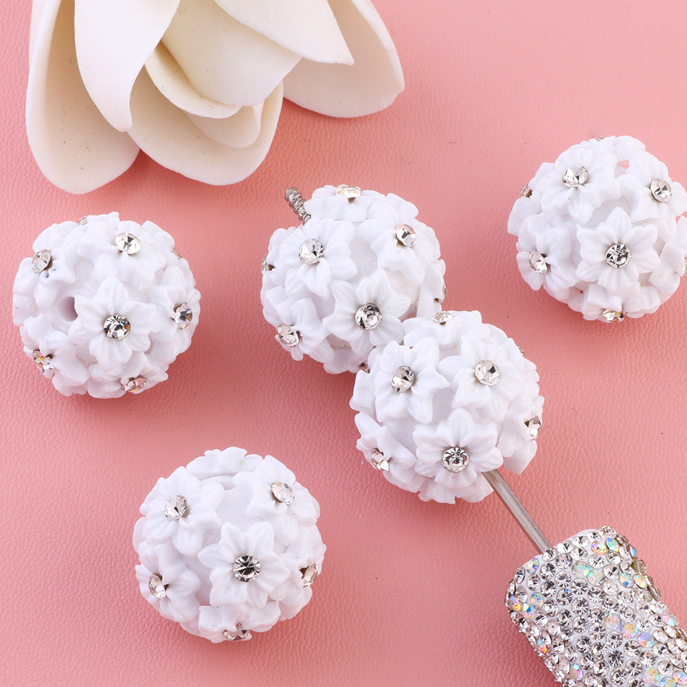 Solid Color Double Layer Flower Ball with Rhinestones beads