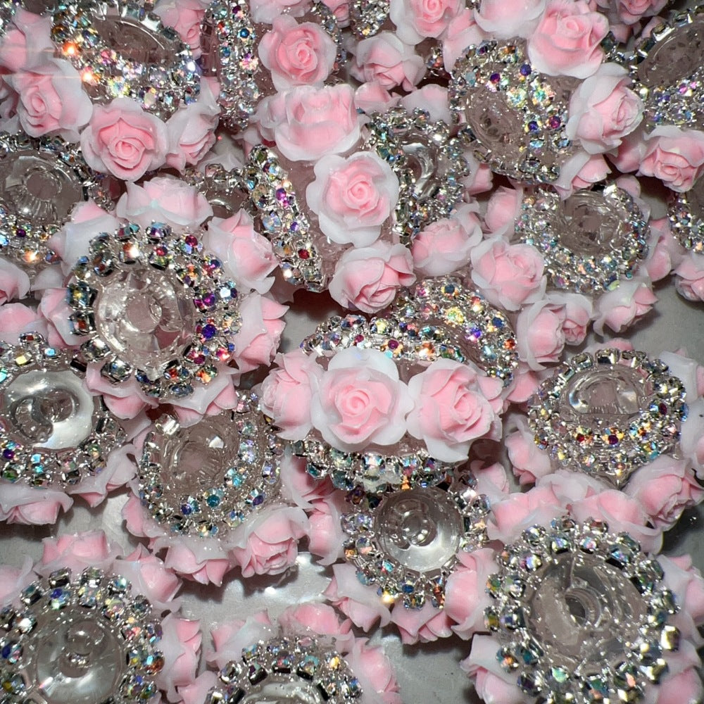 Rose Flower Holder Spacer Beads with Inlaid Rhinestones