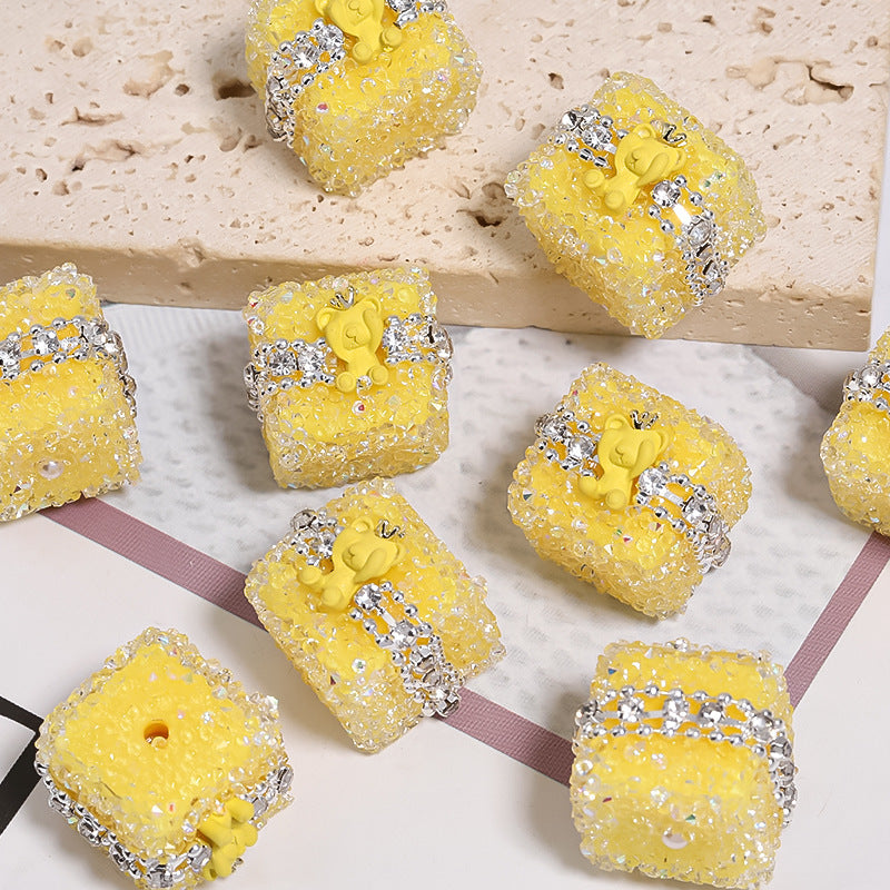 Colorful Full Diamond Sugar Crown Bear Diamond Ball Straight Hole Bead