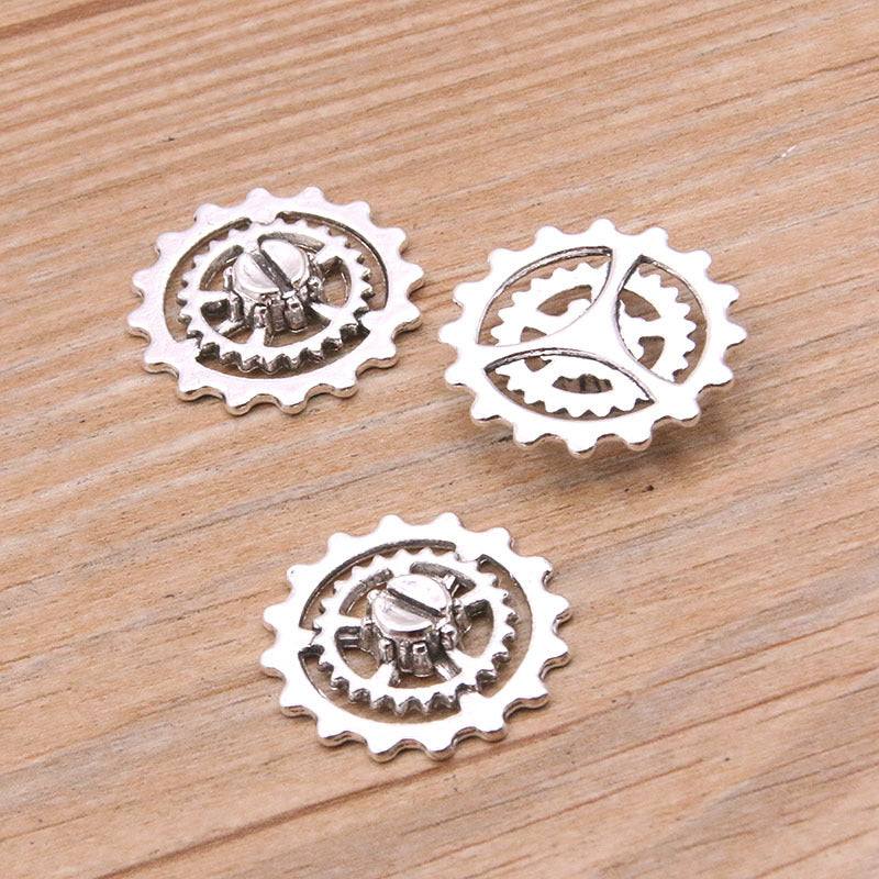 2 Colors 22mm DIY Alloy Mechanical Gear Hollow Round Steampunk Bracelet Accessories