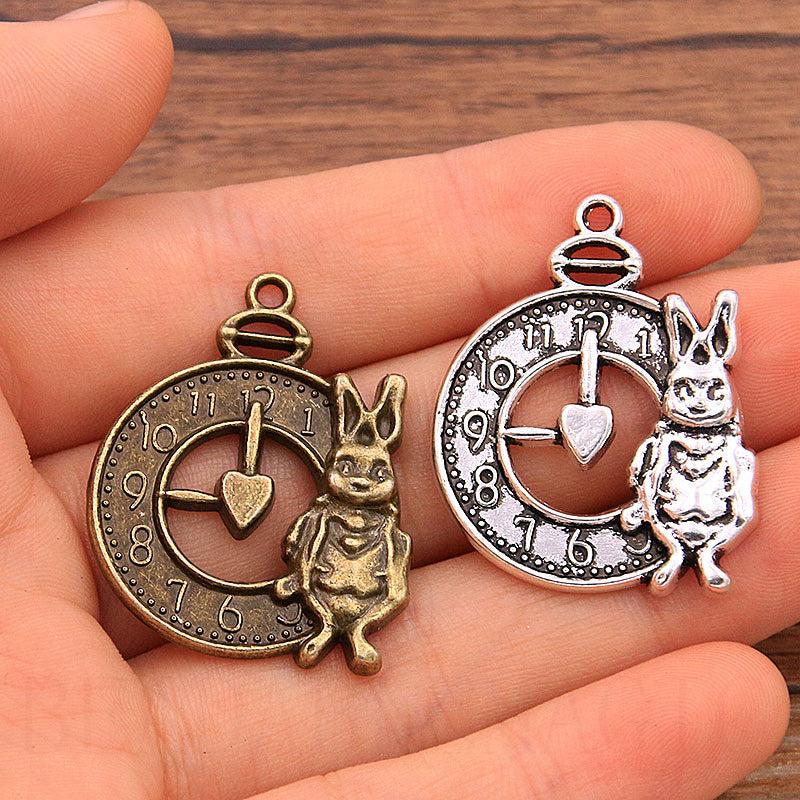 2 Colors Zakka Movement Gear Accessories Rabbit Alarm Clock Pendant DIY Accessories 26*33mm