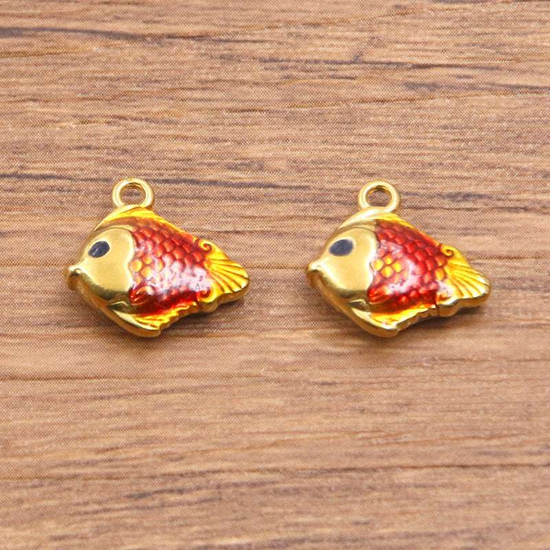 Stainless Steel Gold Vacuum Plating Oil Drop Charm Animal Pendant Small Fish Pendant