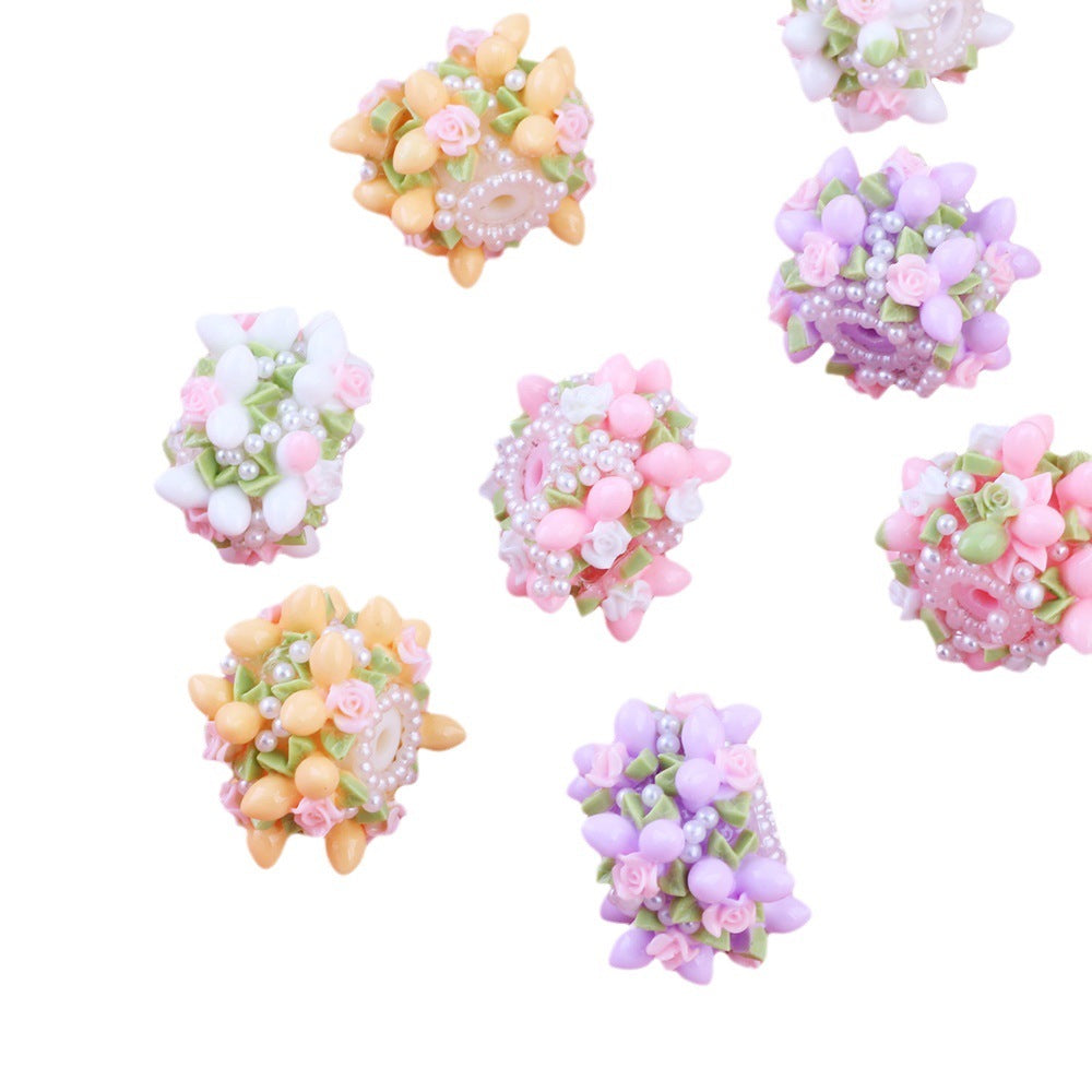 Pearl Flower Ball Colorful Wearable Straight Hole Beads