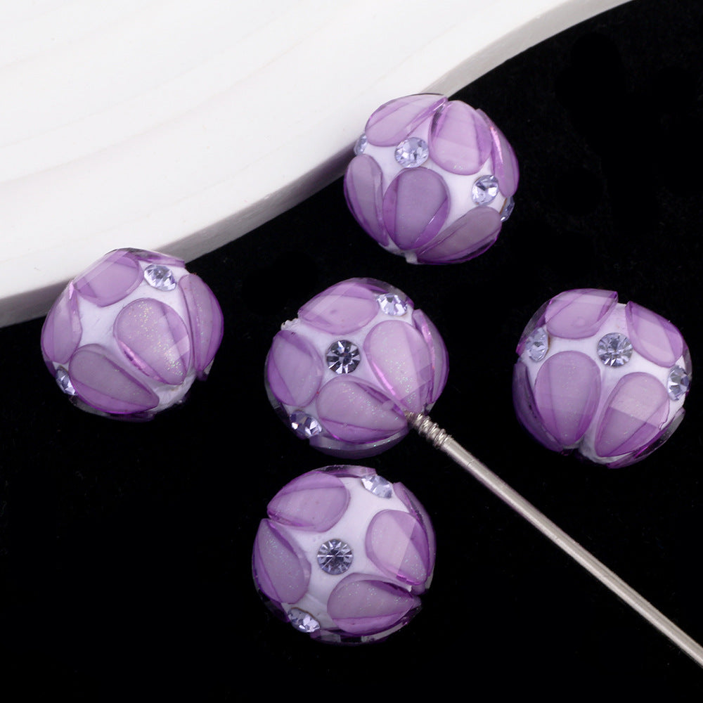 Inlaid Diamond Petal Beads Soft Clay Diamond Balls Pen-Drillable Straight Hole Beads