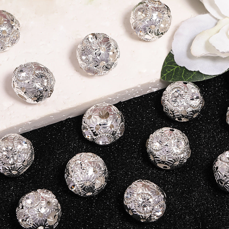Rhinestone Flower Ball Spacer Alloy Hollow Zirconia Drill Ball