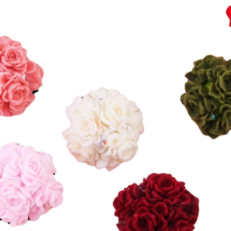 3D Flocked Rose Flower with Rhinestone Flower Ball