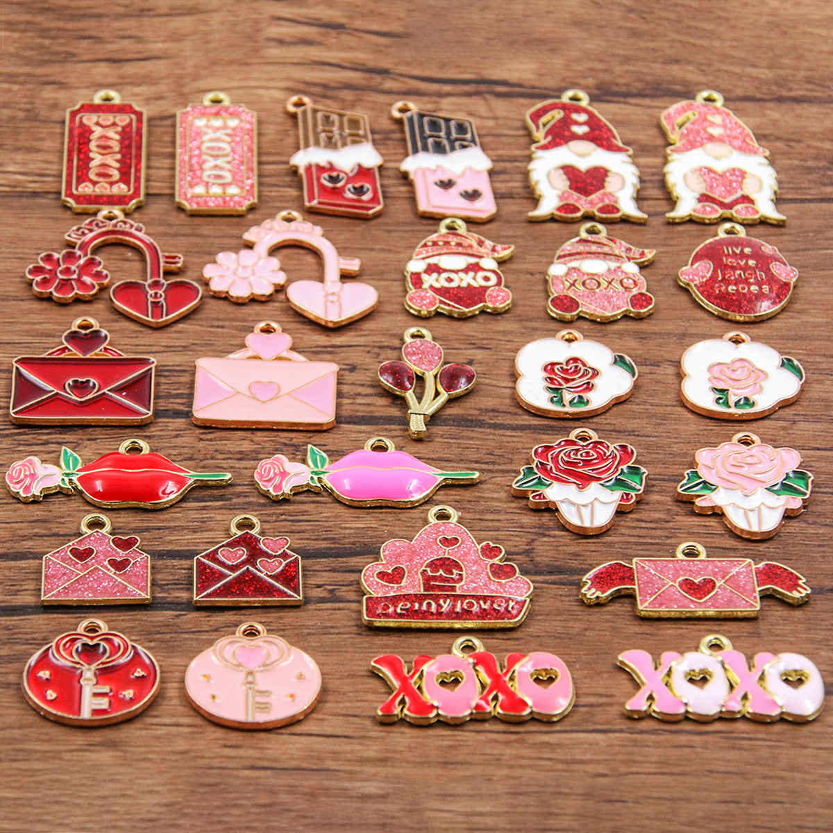 16 Multi-Color Valentine's Day Oil Drop Heart Rose Flower Letter Lip Envelope Charms