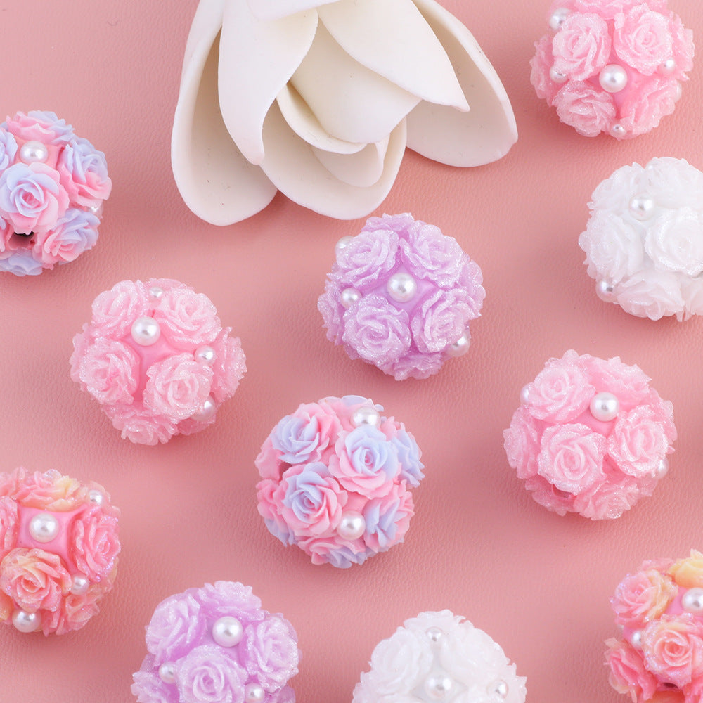 Pearl Rose Flower Luminous Flower Ball Can Be Inserted Straight Hole Beads