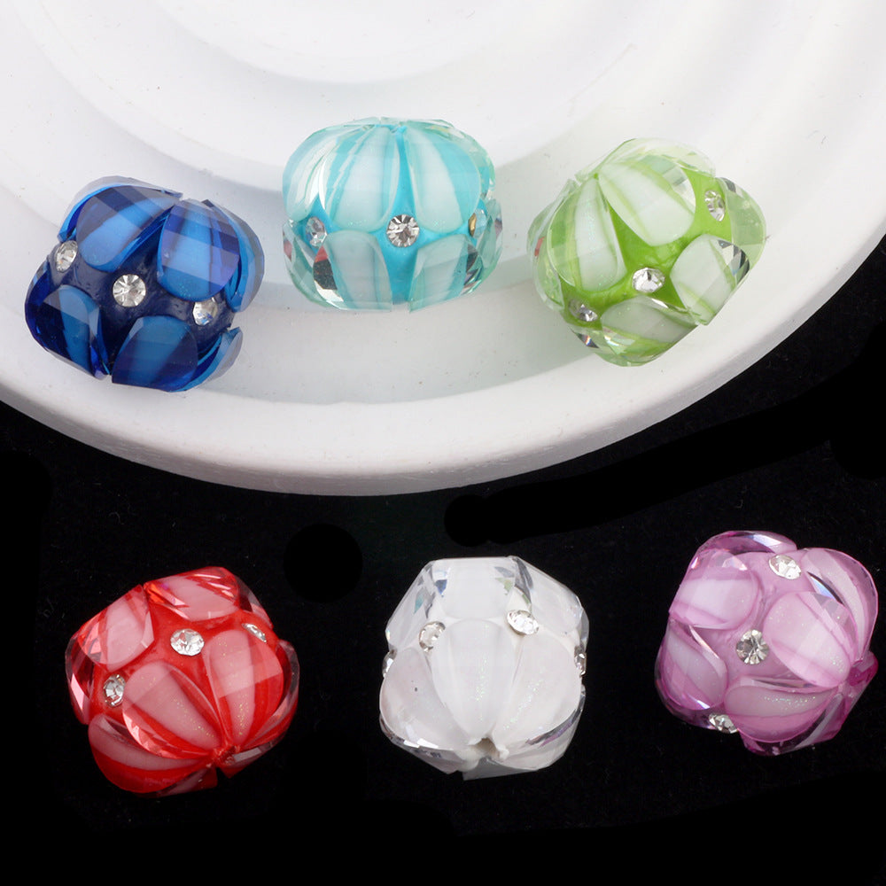 Inlaid Diamond Petal Beads Soft Clay Diamond Balls Pen-Drillable Straight Hole Beads
