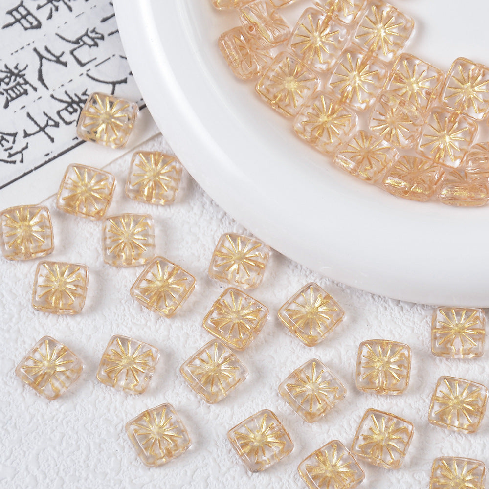 Double-Sided Gold-Plated Small Square Prague Beads