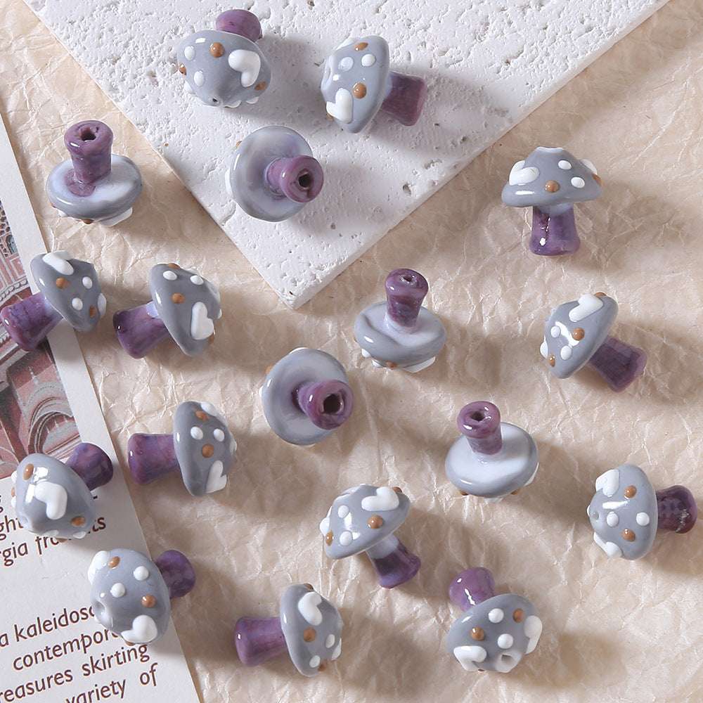 Hand-painted 3D Mushroom Ceramic Beads