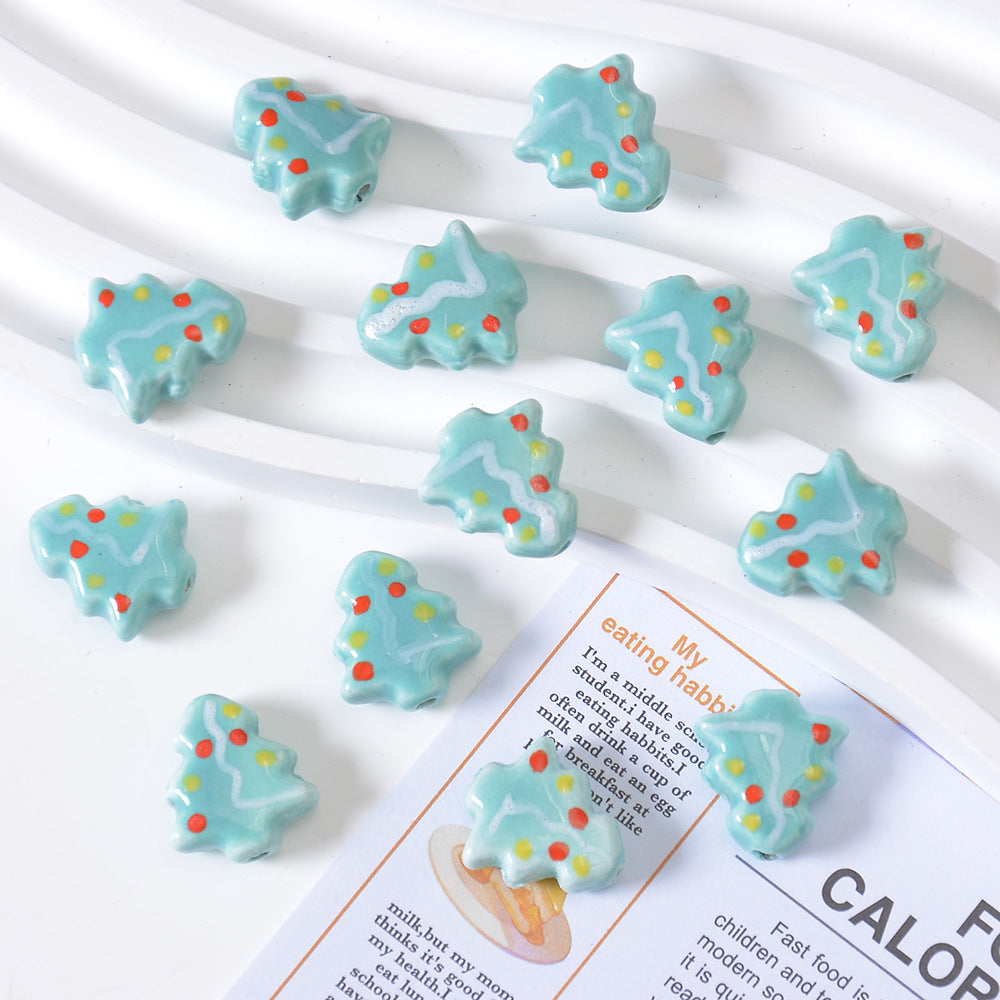 Ceramic Hand-painted Christmas Tree Beads Cartoon Loose Beads