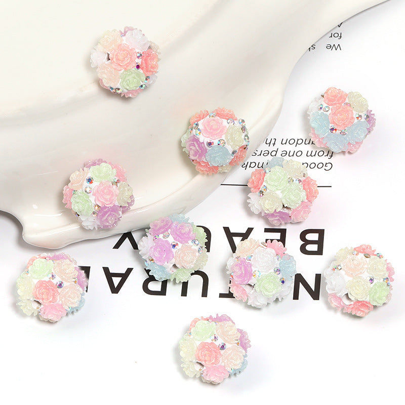 Colorful Fluorescent Flower Beads Soft Clay Drill Balls Straight Hole Beads