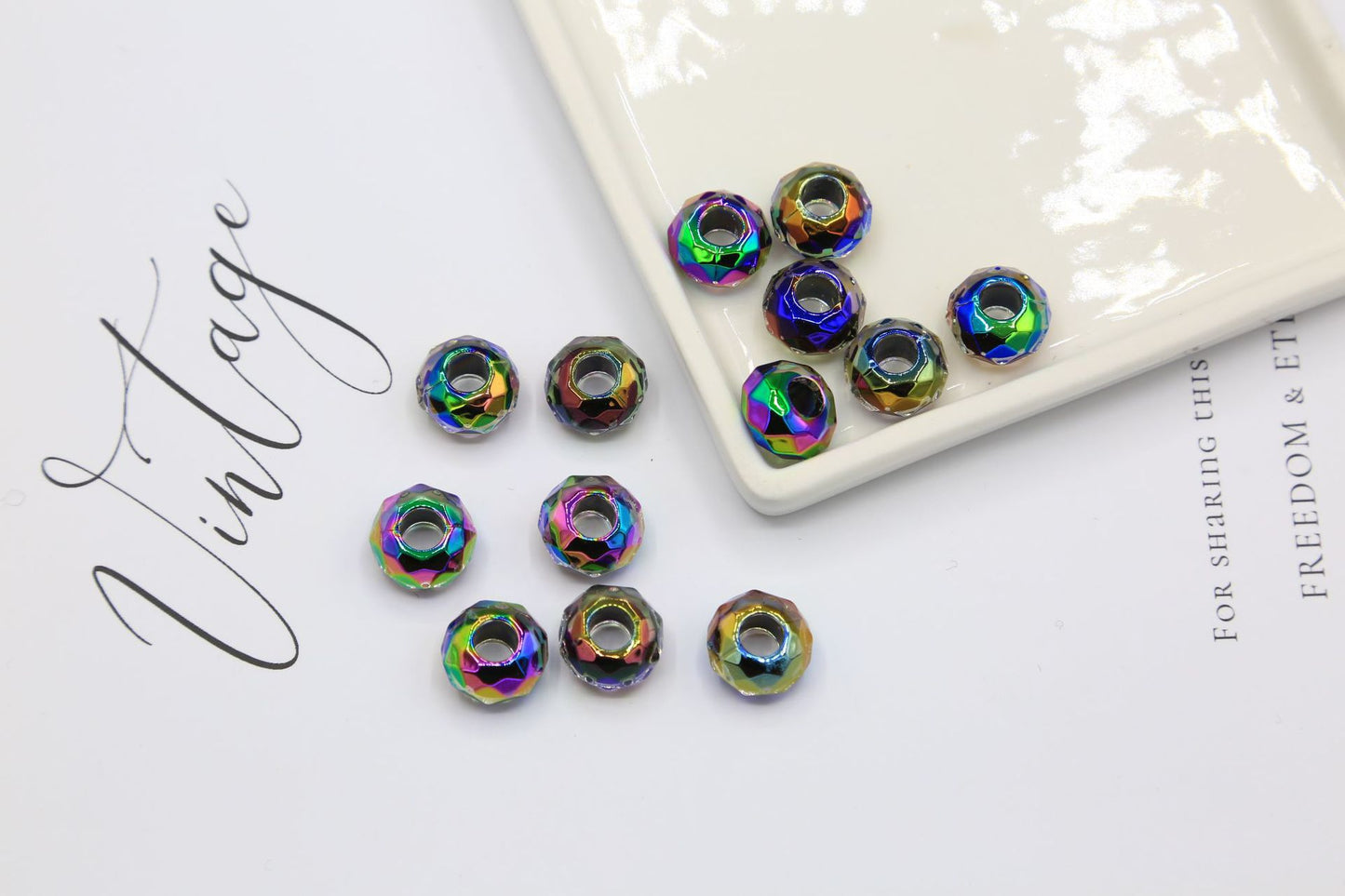 Acrylic UV Color-plated Diamond Surface Large Hole Candy Heart Beads Middle Beads diy Bracelet Beads Loose Beads Jewelry Accessories
