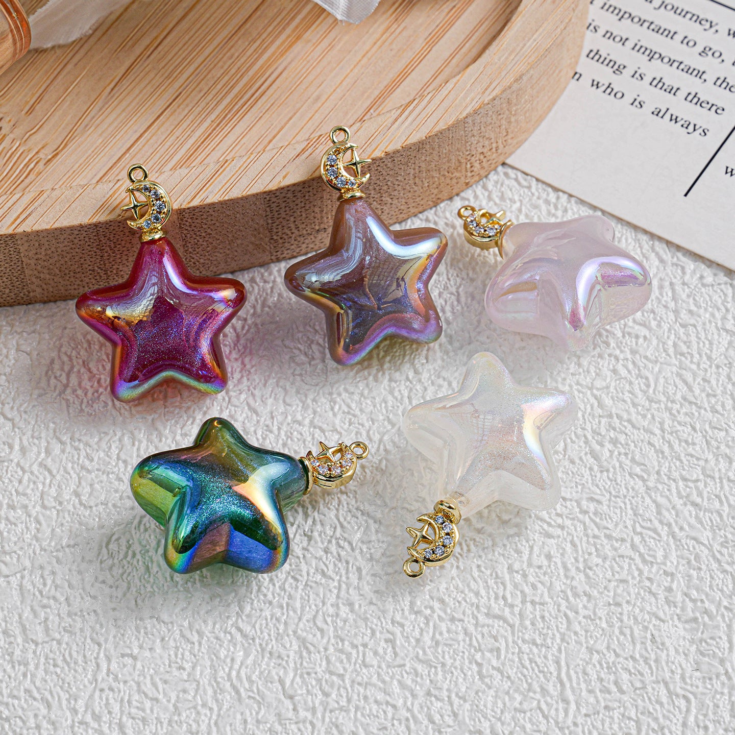 Copper Gold-Plated Ice Beauty Pentagram Moon Pendant