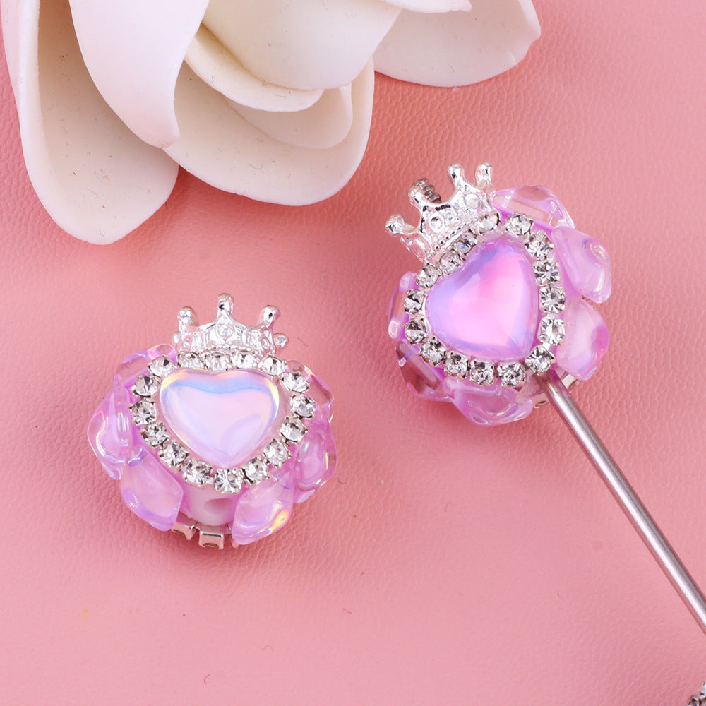 Nepalese Small Heart Crown Diamond Ball Pen Straight Hole Bead
