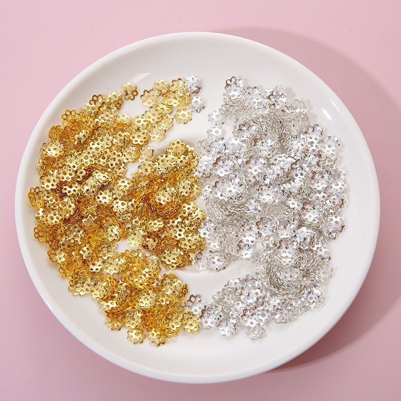 100 PcsHandmade Gold and Silver Spacer Flower Holder Petal Cap Hollow Bracelet