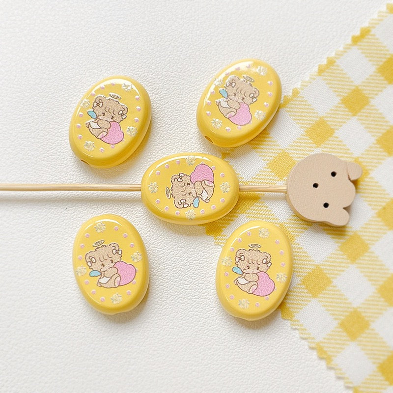 Cream yellow checkered teddy bear Acrylic beadable beads
