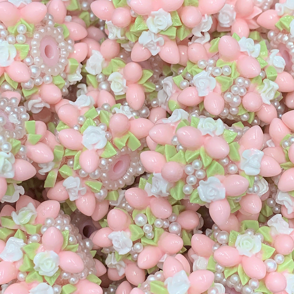 Pearl Flower Ball Colorful Wearable Straight Hole Beads