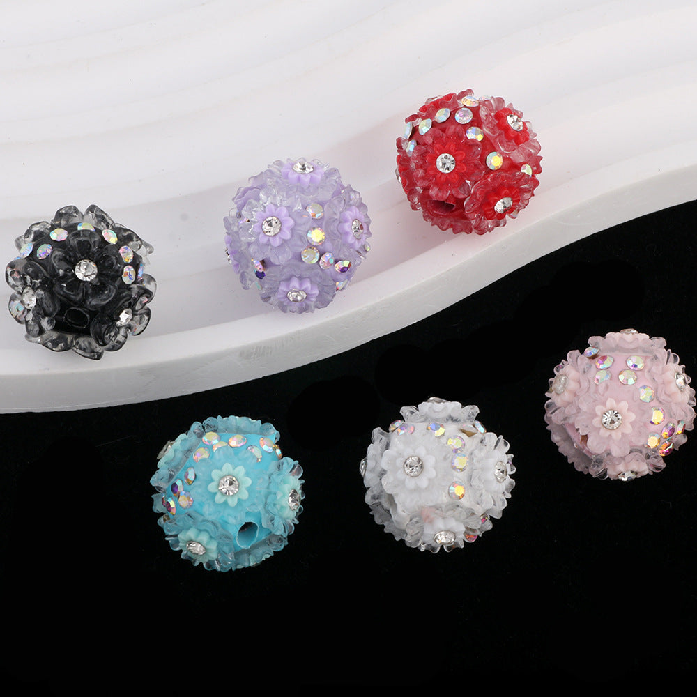 Flower Beads Inlaid with Rhinestones Small Daisy Flower Ball