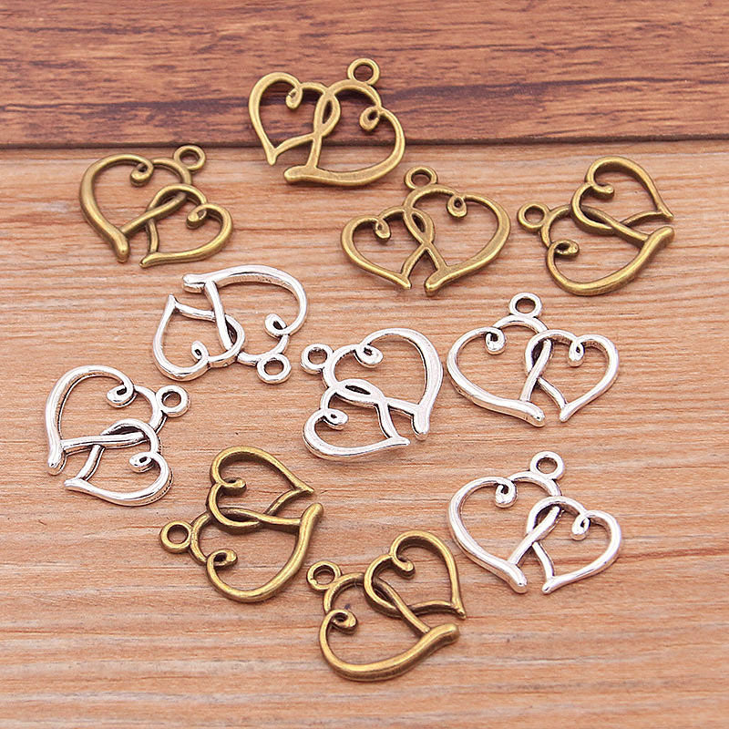 2 Colors 17*18mm DIY Alloy Jewelry Accessories Double Heart Charm Pendant Handmade Jewelry Accessories Pendant