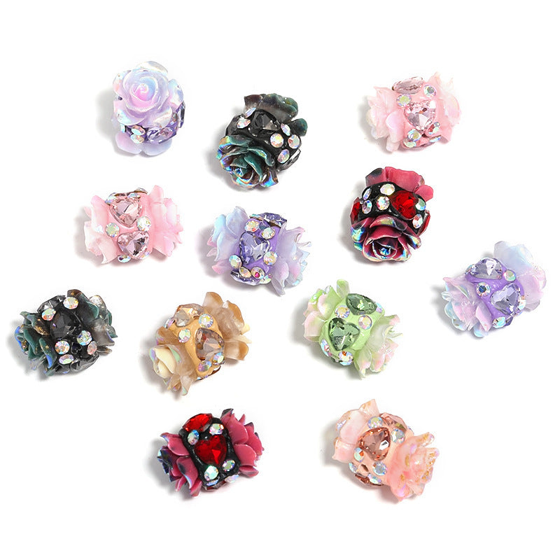 Double-Sided Resin Camellia Clay Beads Heart Rhinestone Rose Flower Drill Ball