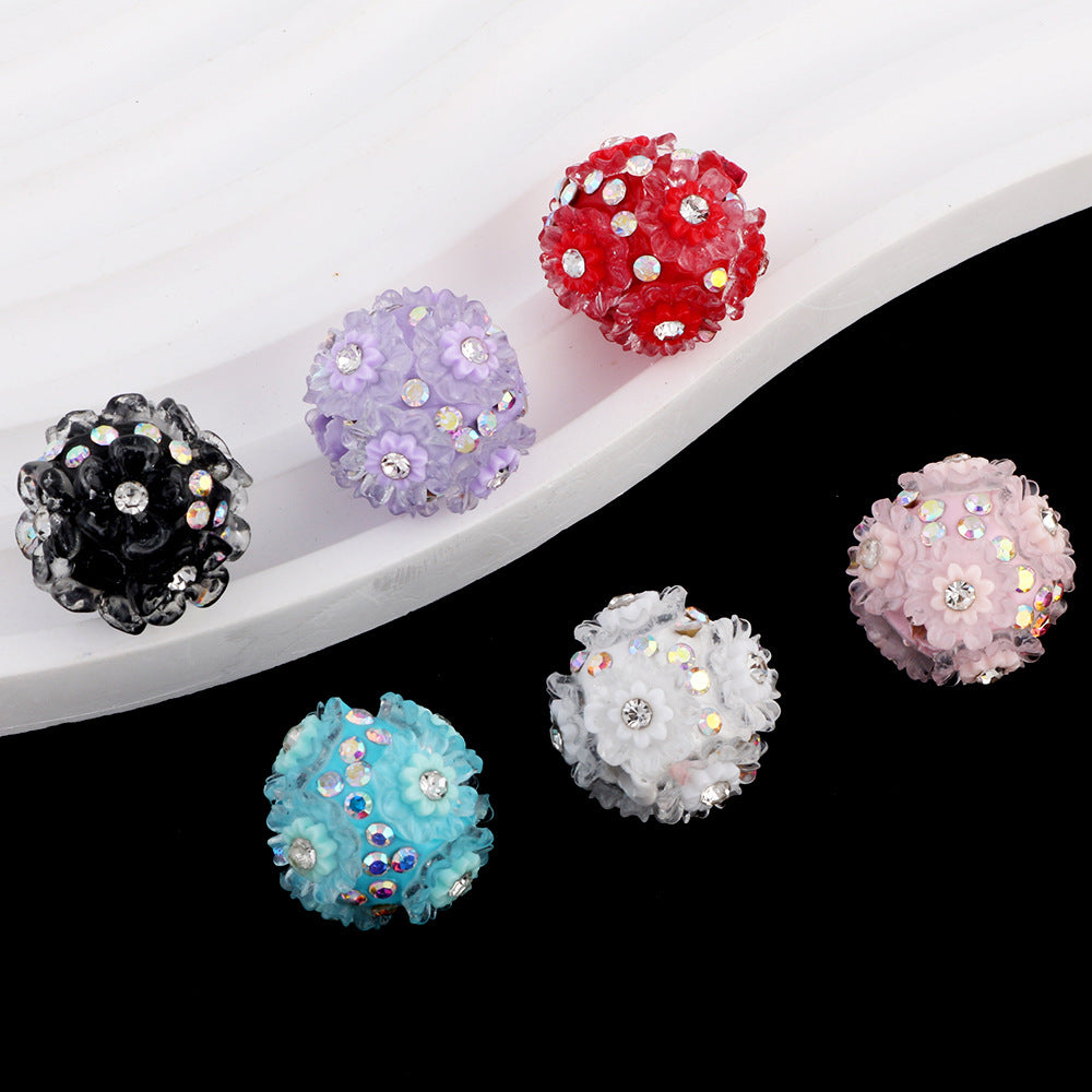 Flower Beads Inlaid with Rhinestones Small Daisy Flower Ball