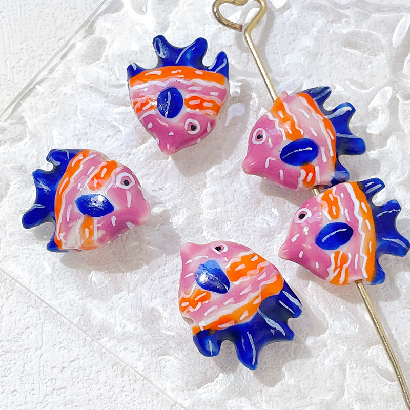 1PCS Colorful Hand-painted Fish Ceramic Tropical Fish Beads